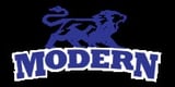 Modern logo featuring a blue lion silhouette running above the word MODERN in bold blue letters